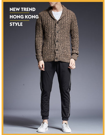 Bonsir Autumn Winter Men Knitted Cardigan Thicken Warm Luxury Gentlemen High Quality Comfortable Fashion Urban Casual Dark Grey Sweater