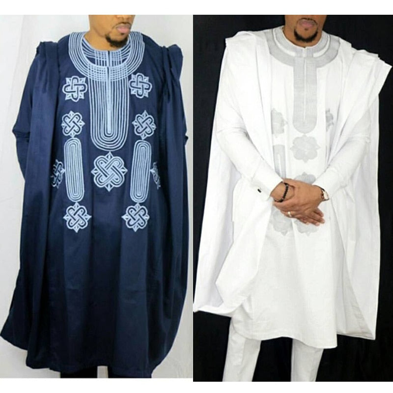 sanyamk African Suit For Men Robe Shirt Pants Set Long Sleeve Tops Embroidery Agbada Clothes Boubou Africain Homme Traditional Robes