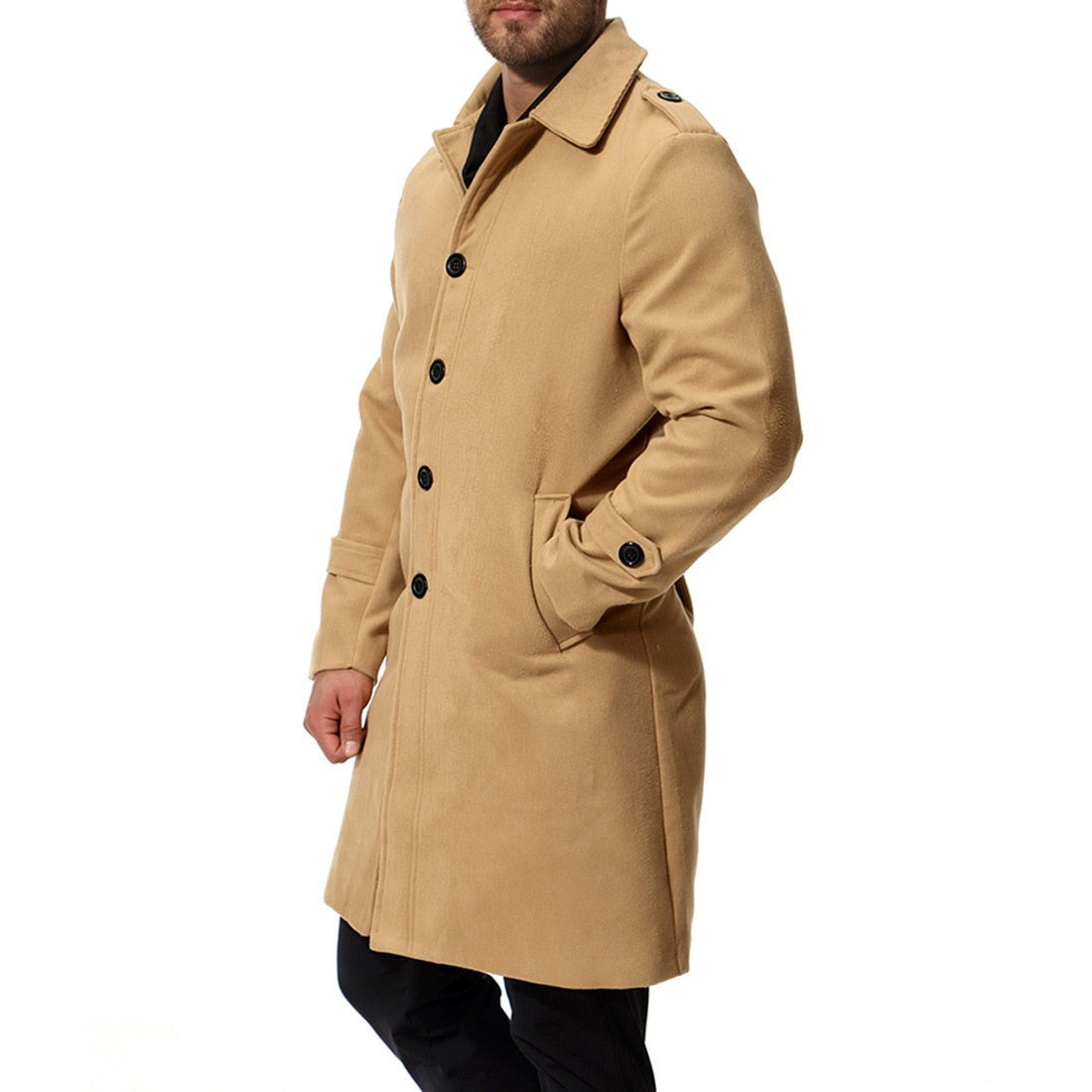 Bonsir Autumn And Winter New Men's Coat Wool Long Single Breasted Solid Color Wool Windbreaker Coat Jacket