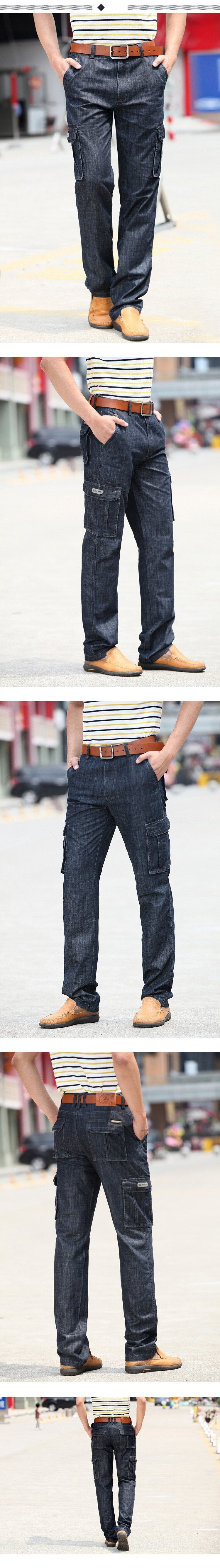 sanyamk Spring Autumn Men Cargo Jeans Smart Casual High Street Clothes Thin Zipper Straight Loose Multi-Pocket Full Length Denim Trouser