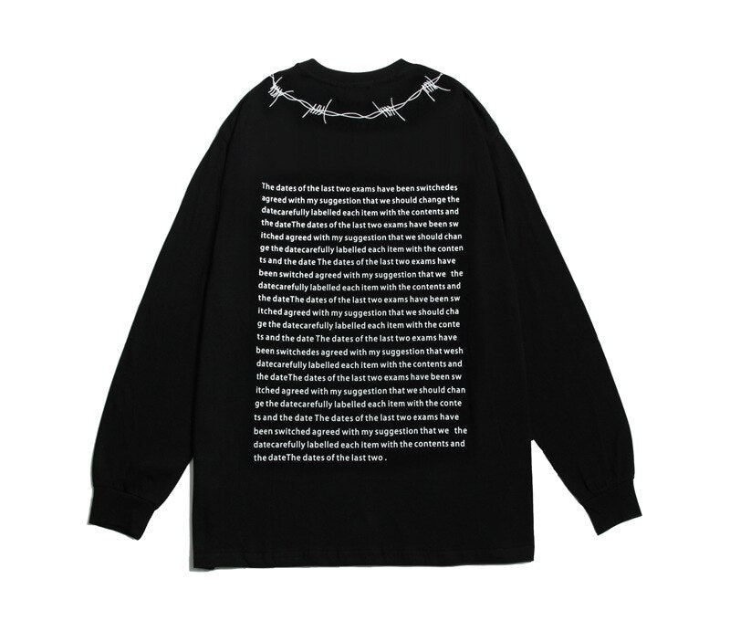 Bonsir 8809 MaleTshirt Chic Streetwear Hip Hop Neck Thorns Embroidery Letter Printing Long-Sleeved T-Shirt Male Brand Pullovers Tops