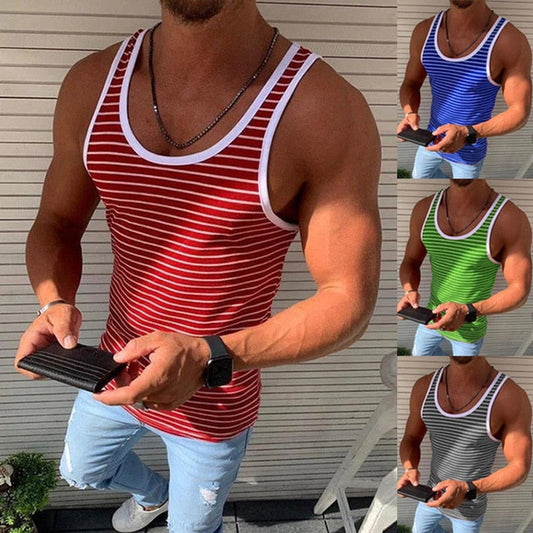 sanyamk Men Vests Summer Sleeveless Shirts Gym Clothing Men Stripped Sports Casual Fitness Tanks Slim Fit Mens Bodybuilding Tank Tops