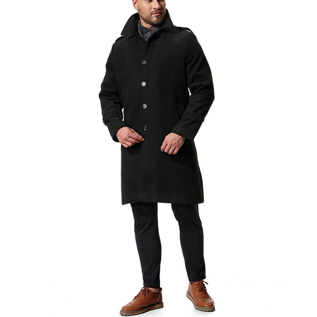 Bonsir Autumn And Winter New Men's Coat Wool Long Single Breasted Solid Color Wool Windbreaker Coat Jacket