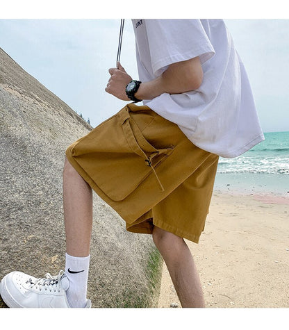 Bonsir Summer Solid Men's Cargo Shorts Mens Beach Shorts Ribbons Streetwear Casual Male Sportswear Shorts Homme Black/Khaki/Army green