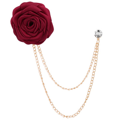 Korean Bridegroom Wedding Brooches Cloth Art Hand-made Rose Flower Brooch Lapel Pin Badge Tassel Chain Men&#39;s Suit Accessories
