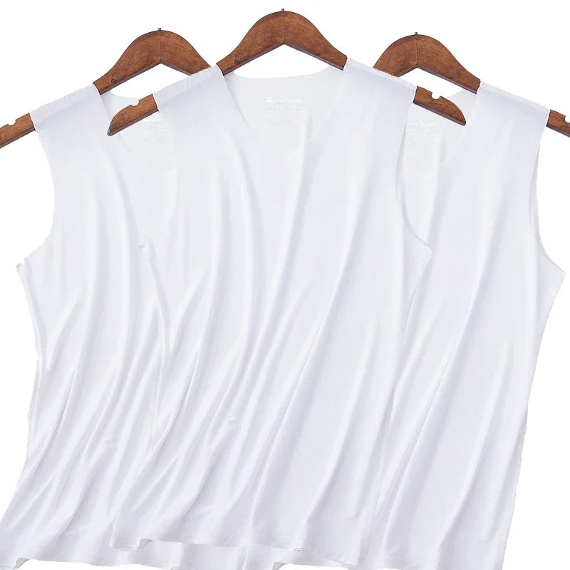 sanyamk 3Pcs Men Tank Tops Underwear For Mens Vest Undershirt Transparent Shirts Male Bodyshaper Fitness Wrestling Singlets silk V Neck