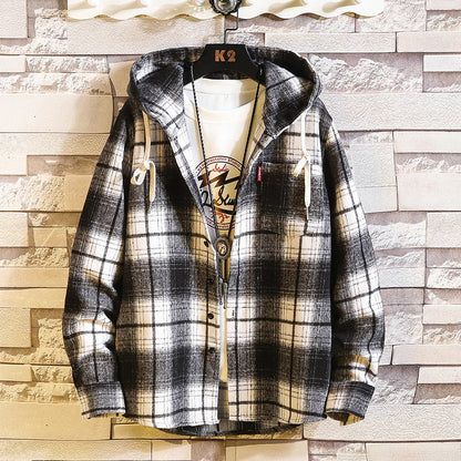 Bonsir Casual Brand With Hooded Plaid Shirt Men'S Fleece Red Shirts Long Sleeves  New Spring Autumn Plus OverSize S-7XL