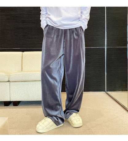 Bonsir Men Velvet Thicken Loose Casual Vintage Korean Fashion Straight Pant Man Women Streetwear Hip Hop Trousers Autumn Winter Pants