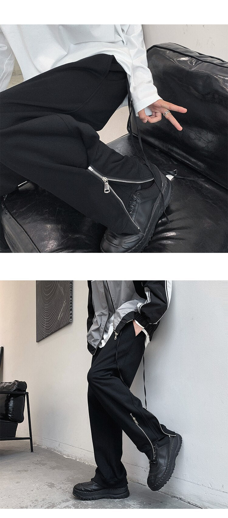 Bonsir Autumn Cotton Sweatpants Men's Fashion Black/Gray/Green Casual Pants Men Streetwear Loose Hip-hop Straight Pants Mens Trousers