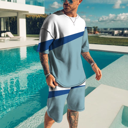 sanyamk trendy mens fashion mens summer outfits dope outfits mens street style mens spring fashion aesthetic outfits menMen Sets Short Outfits T Shirt and Shorts Male Tracksuit Set Men's Fashion Stitching Color 2 Pieces Set Summer Breathable Casual