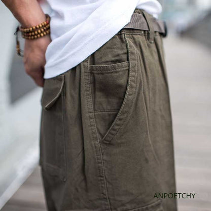 Bonsir Trendy Loose Baggy Cargo Pants Men Casual Hiphop Harem Cotton Straight Trousers Wide Leg Plus Size Streetwear Clothing