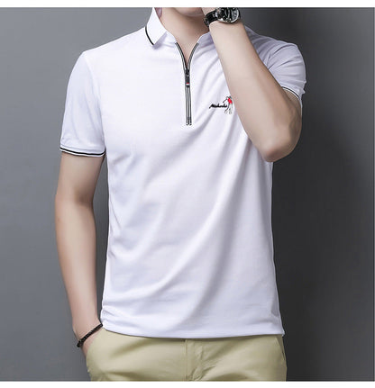 sanyamk Golf Polo Shirts For Men Summer New Short Sleeve Zipper Lapel Tops Casual Slim Trend Good Quality Tees 2021 Hommes Clothing