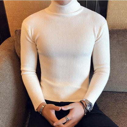 sanyamk 2022 Korean Slim Solid Color Turtleneck Sweater Mens Winter Long Sleeve Warm Knit Sweater Classic Solid Casual Bottoming Shirt