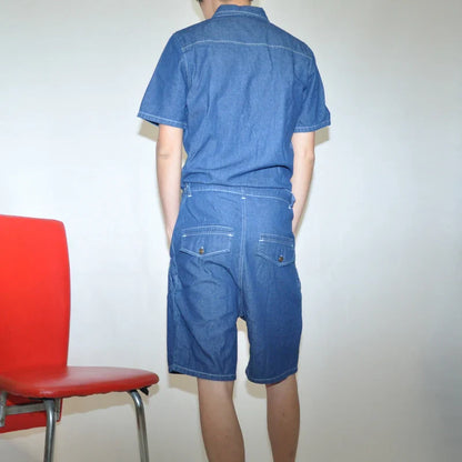 sanyamk Denim jumpsuit summer tide male jumpsuit short sleeve suit Korean fashion Slim original casual personality