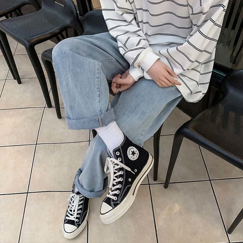 sanyamk Spring and autumn jeans men's loose straight black pants Korean fashion brand versatile wide leg pants roupas streetwear hiphop