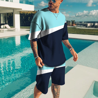 sanyamk trendy mens fashion mens summer outfits dope outfits mens street style mens spring fashion aesthetic outfits menMen Sets Short Outfits T Shirt and Shorts Male Tracksuit Set Men's Fashion Stitching Color 2 Pieces Set Summer Breathable Casual