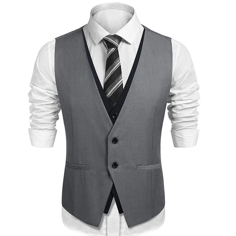 sanyamk V Neck Casual Waistcoat for Wedding Men Single One Piece Gray and Black Suit Vests Custom Groom Tuxedo Male Fashion Coat