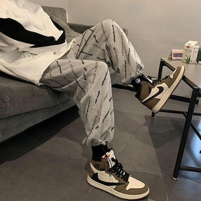 Bonsir Streetwear Wide Oversize Pants Men Harajuku Casual Sport Sweatpants Joggers Skateboard Pants Letter Ankle Length Trousers