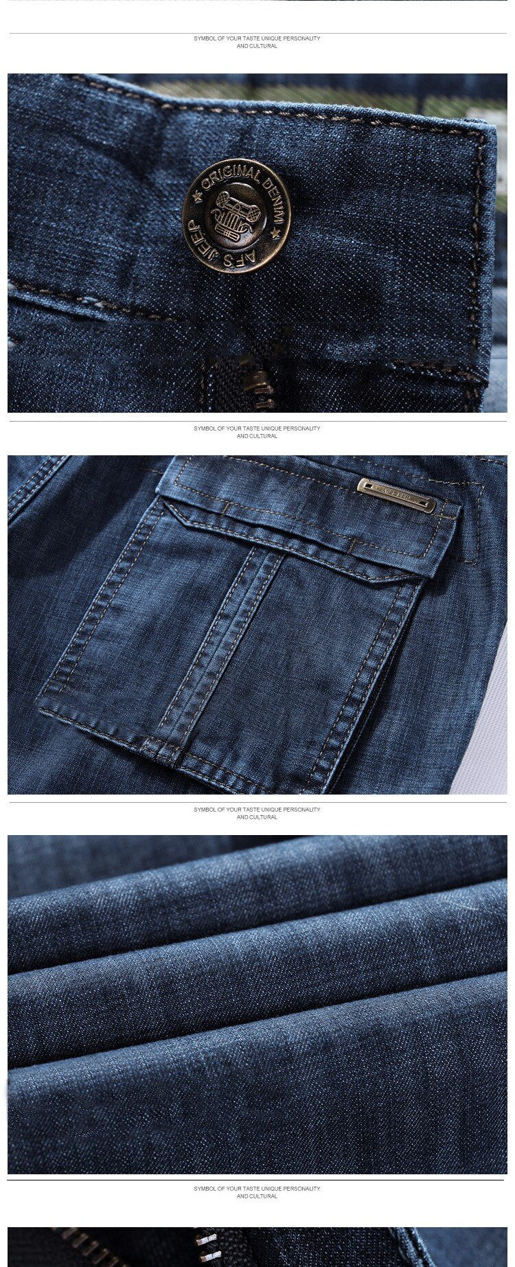 Bonsir Spring Autumn Men Cargo Jeans Smart Casual High Street Clothes Thin Zipper Straight Loose Multi-Pocket Full Length Denim Trouser