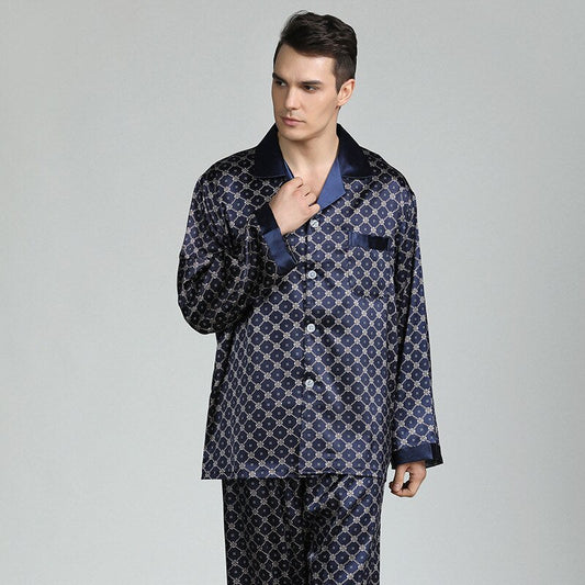 sanyamk Silk Pajamas for Men Sleepwear V-collar Cozy Soft  long sleeve nightgown Tops + Trousers Two Pieces Mens Pajama Set Pajamas Men