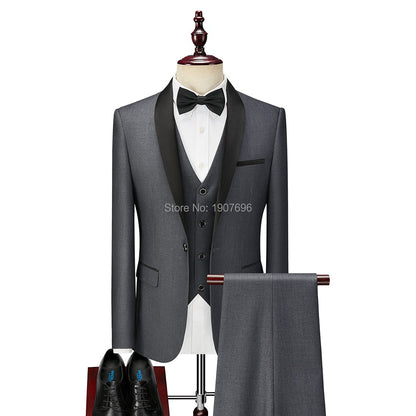 sanyamk 3 Piece Boyfriend Men Suits for Slim Fit Wedding Tuxedos Black Formal Groom Jacket Pants Vest Ready in Stock