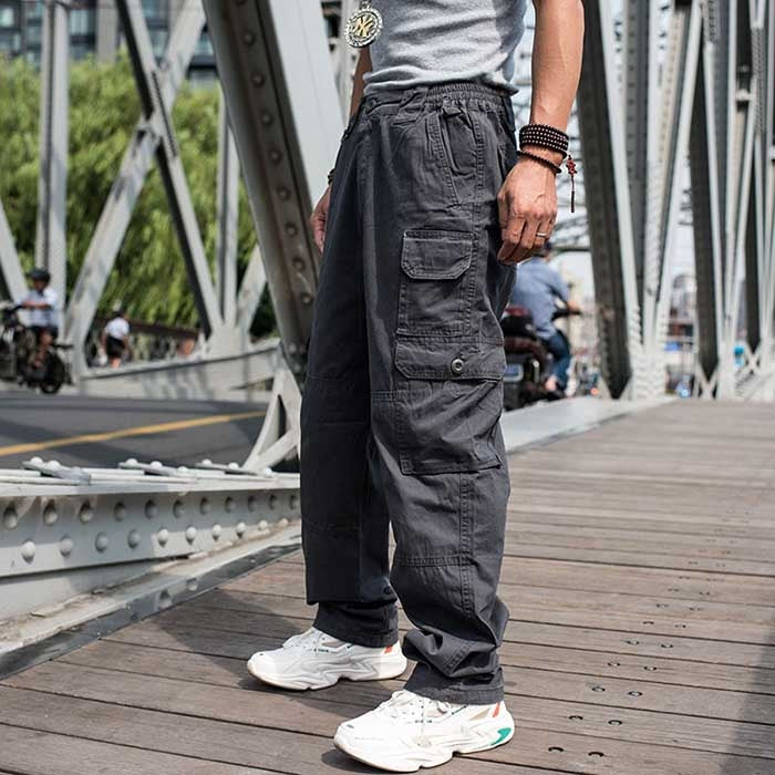 Bonsir Trendy Loose Baggy Cargo Pants Men Casual Tactical Trousers Leg Pocket Straight Pants Hiphop Harem Streetwear Clothing