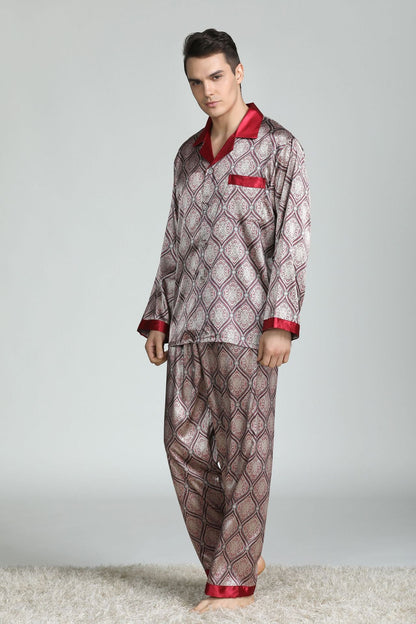 sanyamk Silk Pajamas for Men Sleepwear V-collar Cozy Soft  long sleeve nightgown Tops + Trousers Two Pieces Mens Pajama Set Pajamas Men