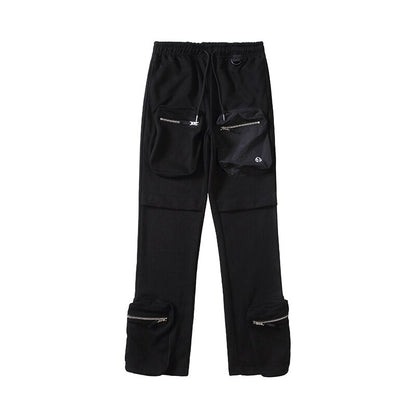 Bonsir High Street Multi-pockets Joggers Patchwork Casual Sweatpants Mens Retro Drawstring Oversized Vibe Style Couple Trousers