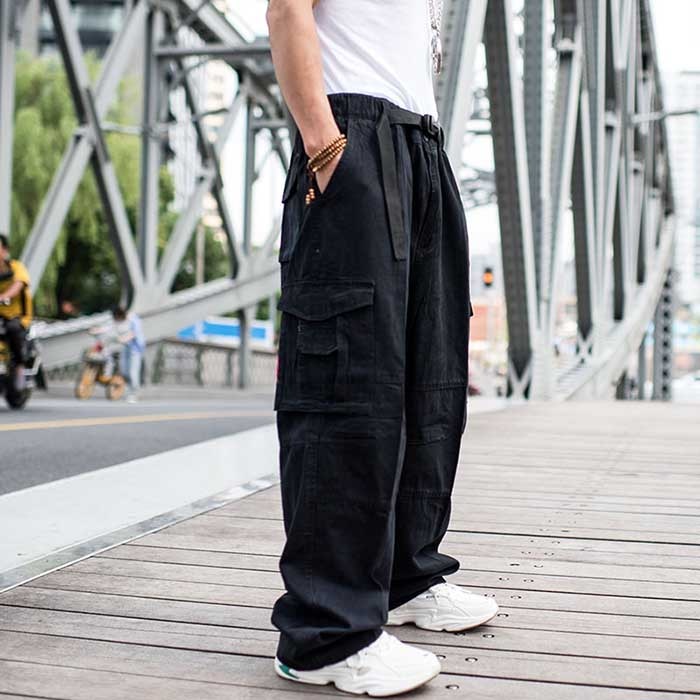 Bonsir Trendy Loose Baggy Cargo Pants Men Casual Hiphop Harem Cotton Straight Trousers Wide Leg Plus Size Streetwear Clothing