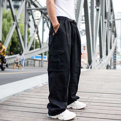 sanyamk Trendy Loose Baggy Cargo Pants Men Casual Hiphop Harem Cotton Straight Trousers Wide Leg Plus Size Streetwear Clothing