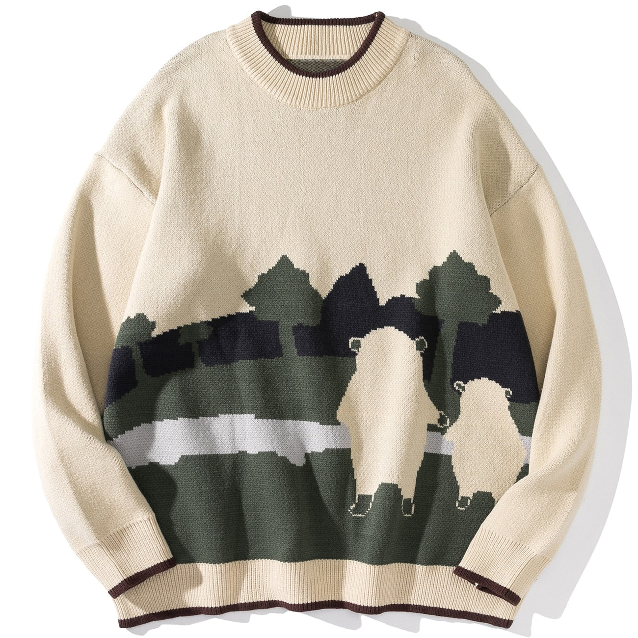 Bonsir Men Women Casual Pullover Sweater Streetwear Harajuku Knitted Sweater Tree Funny Bear Print Sweater Autumn Winter Cotton