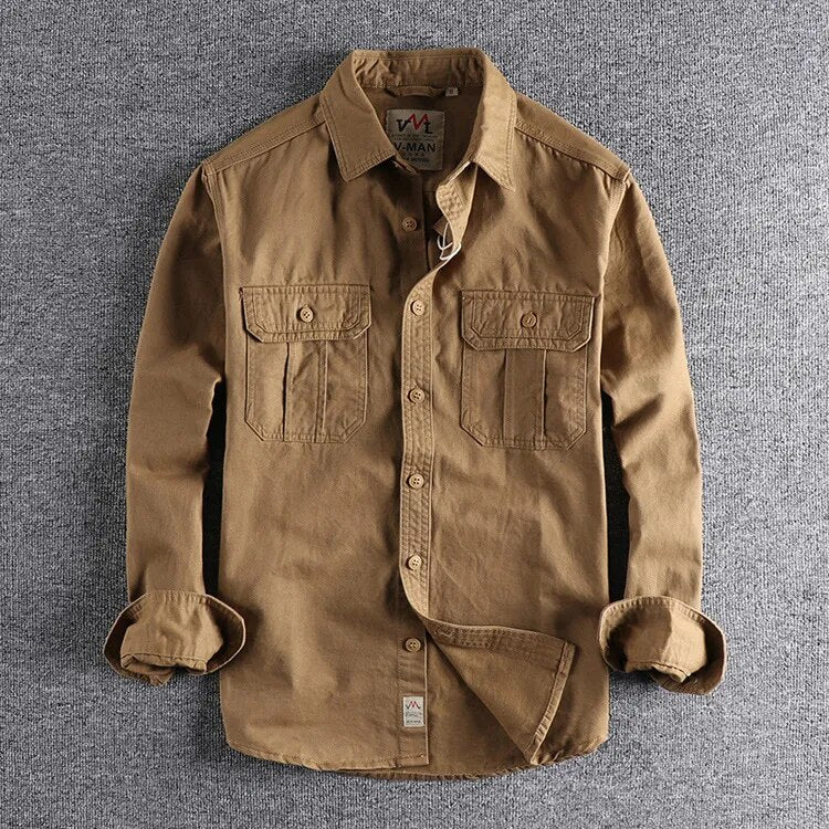 sanyamk American Tooling Multi-pocket Slim Shirt Simple Wash All-match Long-sleeved Shirt Casual Cargo Top High Quality Retro Nostalgia