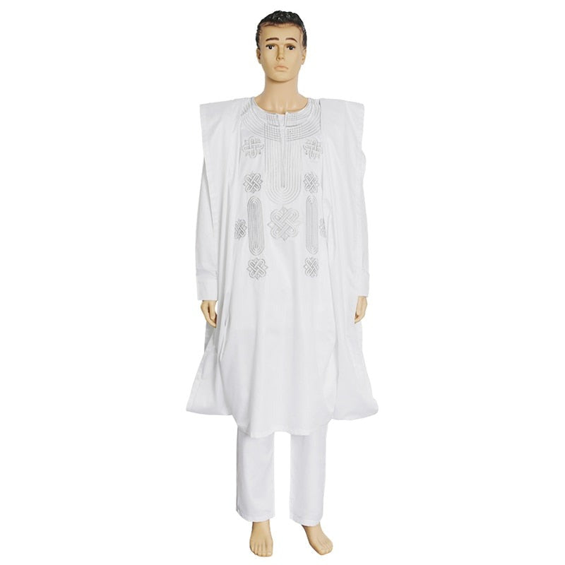 sanyamk African Suit For Men Robe Shirt Pants Set Long Sleeve Tops Embroidery Agbada Clothes Boubou Africain Homme Traditional Robes