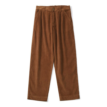 sanyamk New Man's Straight Pants Corduroy Japanese Mid Waist Zipper Trend Vintage Solid Color Loose Casual Mens Wide Leg Trousers