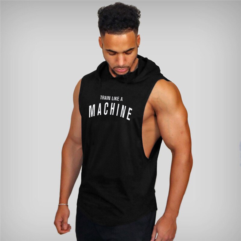 sanyamk Running Vest Hooded Gym Clothing Men Cotton Bodybuilding Stringer Hoodie Sweatshirts Fitness Tank Top Men Sleeveless Vest Shirt