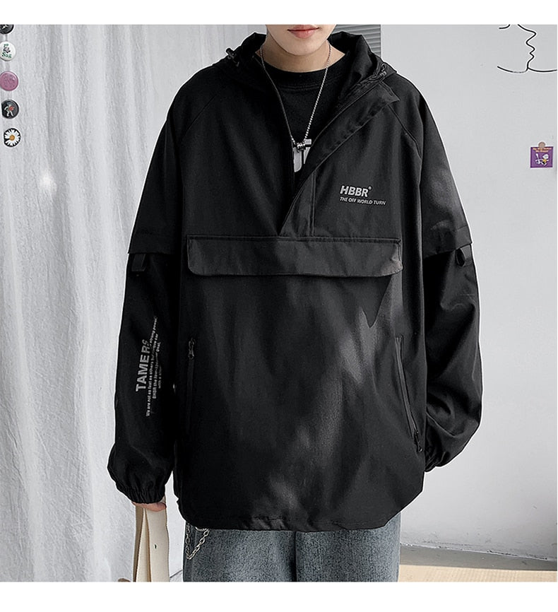 sanyamk New Fashion Mens Jacket Mulit Pocket Cargo Jackets Steetwear Autumn Hip Hop Windbreaker Coats Korean Fashion Hooded Coat