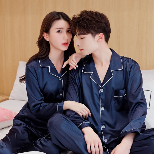 sanyamk Oversize 3XL Couples Satin Pajamas Set 2pcs Shirt&Pant Home Clothes Lovers Sleepwear Intimate Lingerie Men&Women Pyjamas Suit