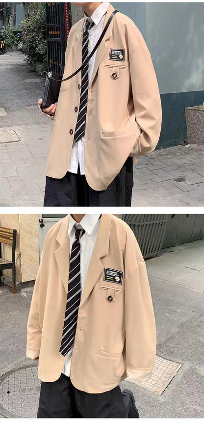 sanyamk Men's Streetwear Suit Jackets Casual Fashion Single Western-style Clothes Blazers Khaki/black Color Coats Plus Size S-3XL