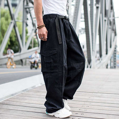 sanyamk Trendy Loose Baggy Cargo Pants Men Casual Hiphop Harem Cotton Straight Trousers Wide Leg Plus Size Streetwear Clothing