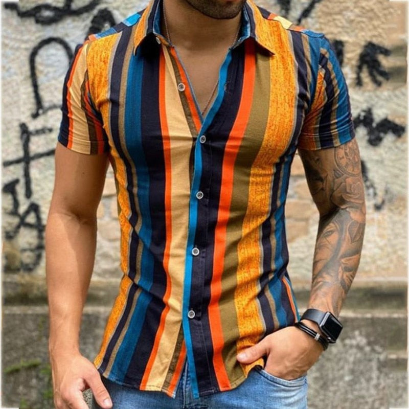 Bonsir Summer New Mens Vintage Striped Shirt Fashion Casual Luxury Shirt Short Sleeve Hawaii Shirts For Men Blusas Camisa Masculina