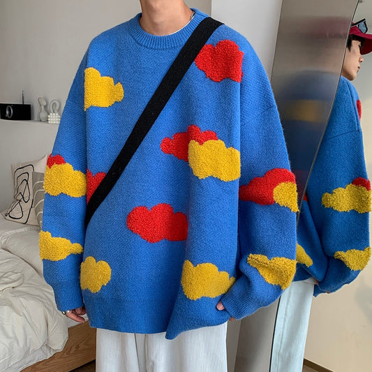 Bonsir Harajuku Patchwork Towel Embroidery Sweater Men's Cloud Mass HIP HOP Streetwear Oversized 3XL Pullovers Autumn Winter Fashion