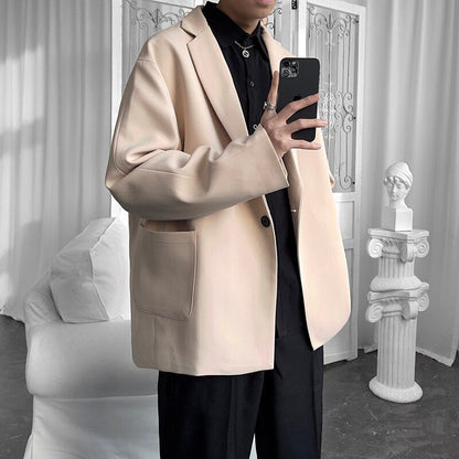 sanyamk Korean-style Blazers Men Leisure Trendy Loose One Button Suit Jackets Male Daily Streetwear All-match Simple Suit-tops 5 Colors