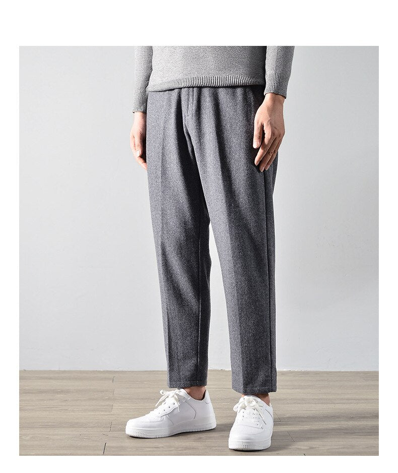 Bonsir Ep2122 Autumn Winter Men Cotton Wool Pants Business Casual Straight Basic Warm Comfortable Grey Simple Handsome Daily Trousers