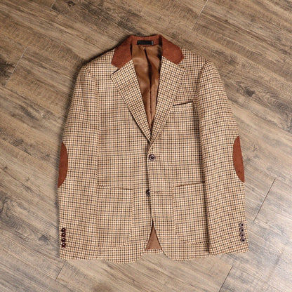 Brown Classic Plaid Tweed Suit for Men Slim fit Groom Wedding Tuxedo Blazer Male Formal Business Jacket Vest Pants 3 Piece