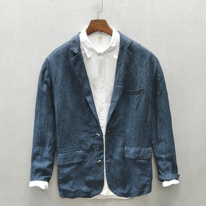 Bonsir Autumn New Linen Suit Jacket Business Casual Daily Gentlemen Multi-Pocket Retro Classic Breathable Loose 4 Colors Blazer