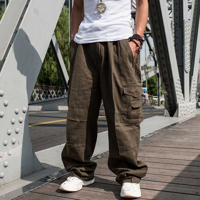 Bonsir Trendy Loose Baggy Cargo Pants Men Casual Hiphop Harem Cotton Straight Trousers Wide Leg Plus Size Streetwear Clothing