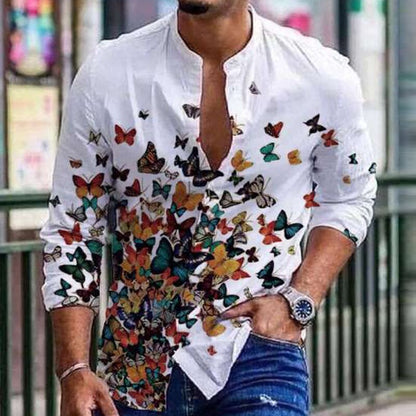 sanyamk trendy mens fashion mens summer outfits  dope outfits mens street styleFashion City O Neck Slim Print Pattern Shirts Tops Spring Autumn Men Causal Long Sleeved Single Breasted All Match Shirt Tops