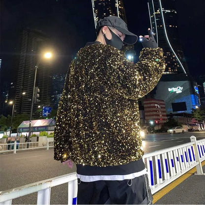 sanyamk  -  Twinkling Colors Sequins Men's Hoodies Sweatshirts Reflective Hip-Hop Pullovers Singer Stage Streetwear Christmas Party Tops