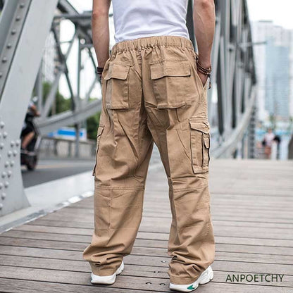 Bonsir Trendy Loose Baggy Cargo Pants Men Casual Hiphop Harem Cotton Straight Trousers Wide Leg Plus Size Streetwear Clothing