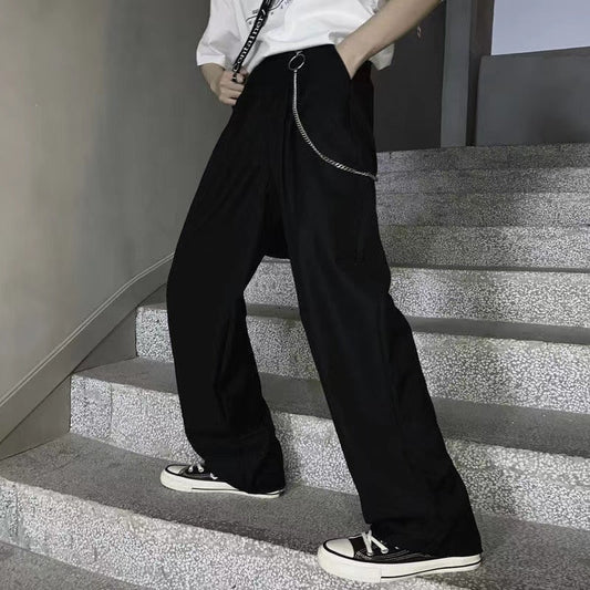 sanyamk Men's Simple Retro Trousers Trend Loose Suit Pants Lazy Style Casual Pants Chain Decoration Oversized Wide Leg Pants S-2XL